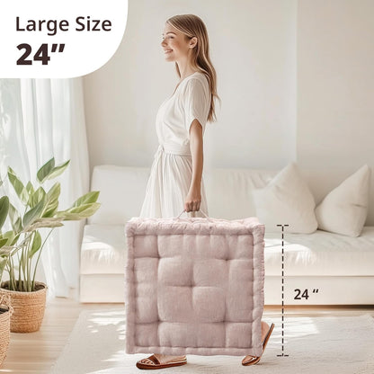 Intelligent Design Azza Floor Pillow, Large Cushions Sitting for Adults, Floor Pillow for Meditation or Yoga, Lustrous Chenille Tufted with Scalloped Edges for Bench/Chair Cushion, 24"x24"x5" Aqua