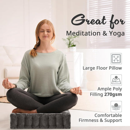 Intelligent Design Azza Floor Pillow, Large Cushions Sitting for Adults, Floor Pillow for Meditation or Yoga, Lustrous Chenille Tufted with Scalloped Edges for Bench/Chair Cushion, 24"x24"x5" Aqua