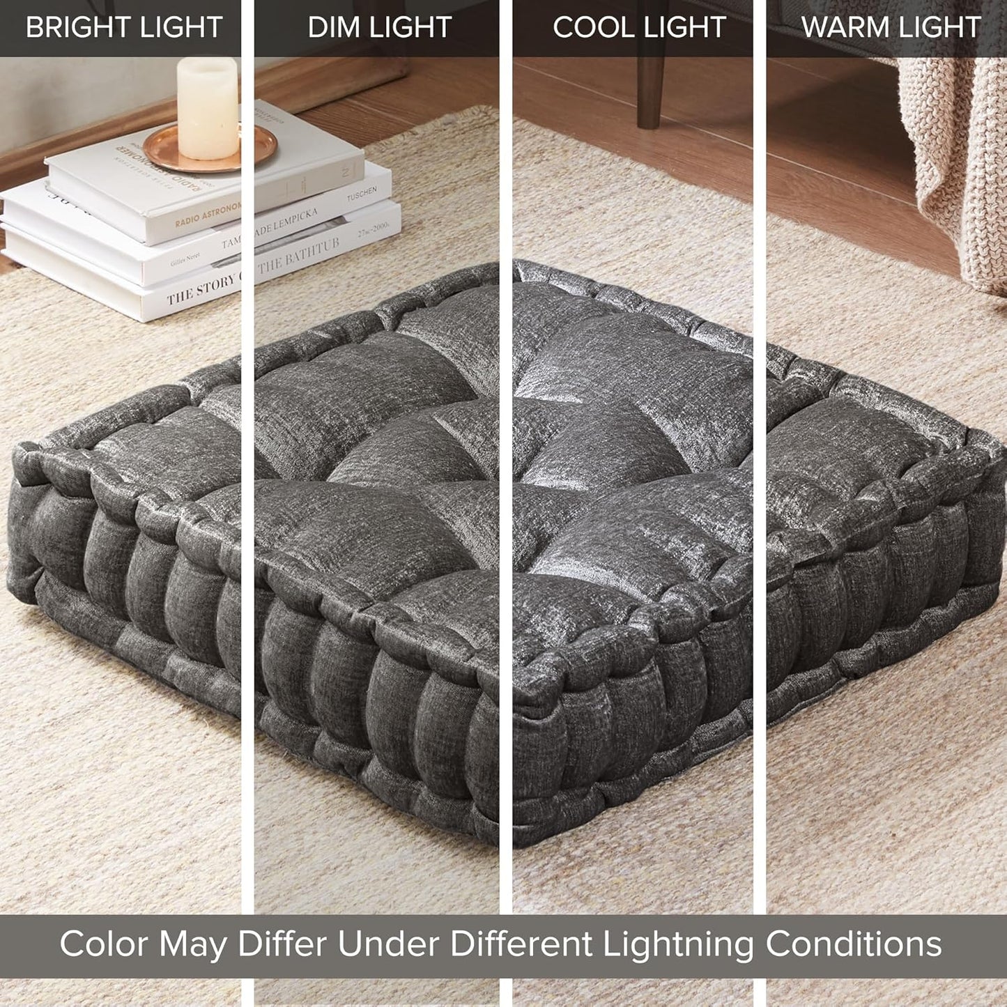 Intelligent Design Azza Floor Pillow, Large Cushions Sitting for Adults, Floor Pillow for Meditation or Yoga, Lustrous Chenille Tufted with Scalloped Edges for Bench/Chair Cushion, 24"x24"x5" Aqua