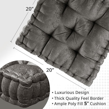 Intelligent Design Azza Floor Pillow, Large Cushions Sitting for Adults, Floor Pillow for Meditation or Yoga, Lustrous Chenille Tufted with Scalloped Edges for Bench/Chair Cushion, 24"x24"x5" Aqua