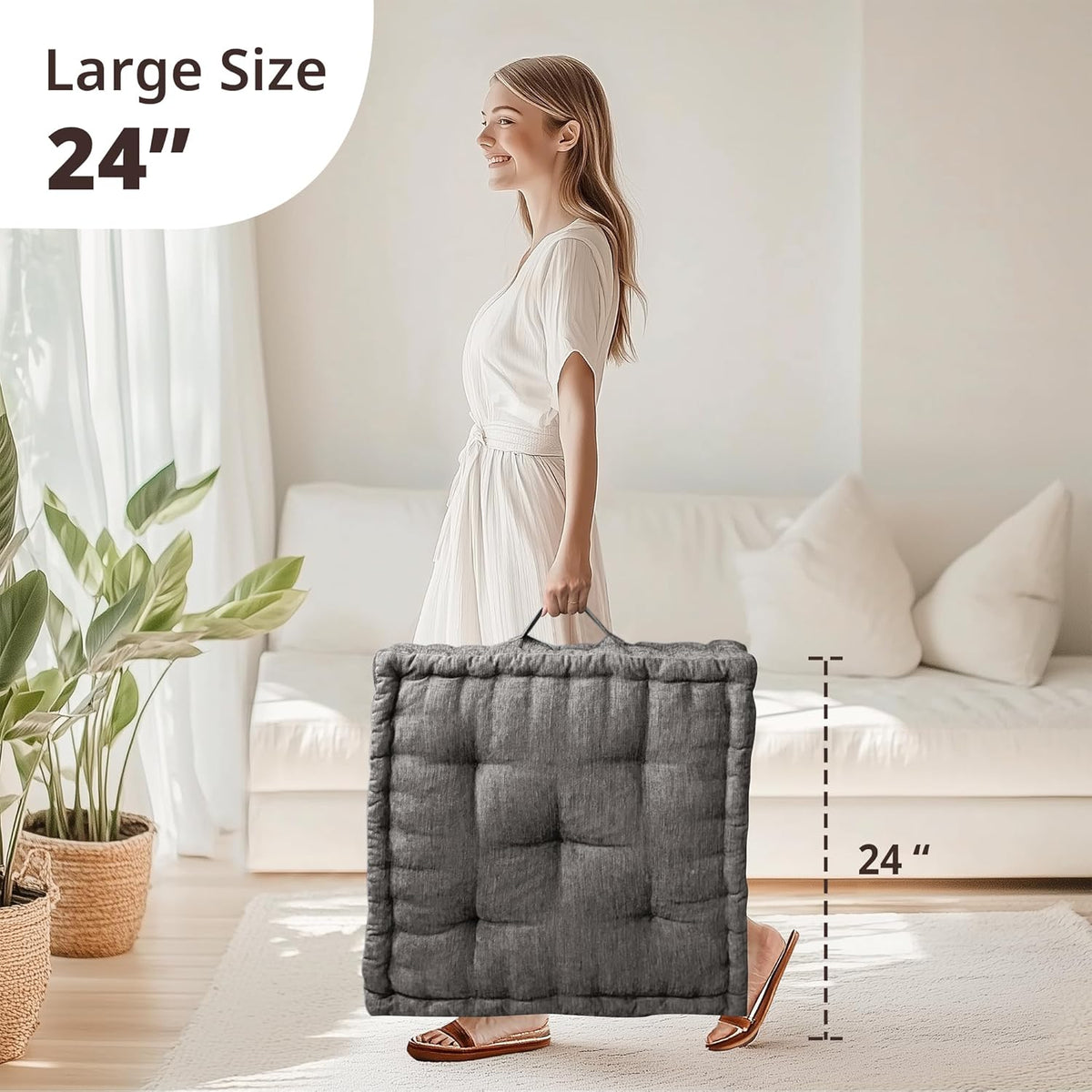 Intelligent Design Azza Floor Pillow, Large Cushions Sitting for Adults, Floor Pillow for Meditation or Yoga, Lustrous Chenille Tufted with Scalloped Edges for Bench/Chair Cushion, 24"x24"x5" Aqua