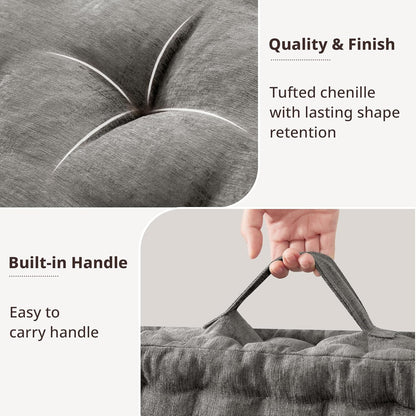 Intelligent Design Azza Floor Pillow, Large Cushions Sitting for Adults, Floor Pillow for Meditation or Yoga, Lustrous Chenille Tufted with Scalloped Edges for Bench/Chair Cushion, 24"x24"x5" Aqua