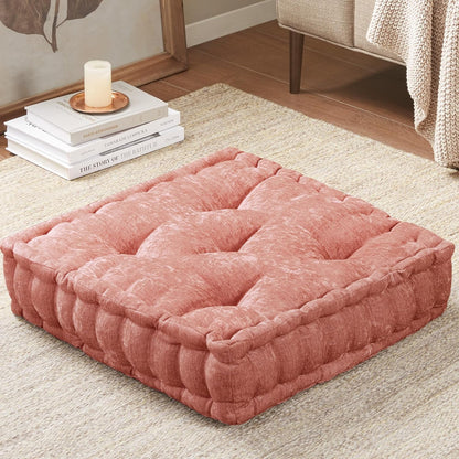Intelligent Design Azza Floor Pillow, Large Cushions Sitting for Adults, Floor Pillow for Meditation or Yoga, Lustrous Chenille Tufted with Scalloped Edges for Bench/Chair Cushion, 24"x24"x5" Aqua