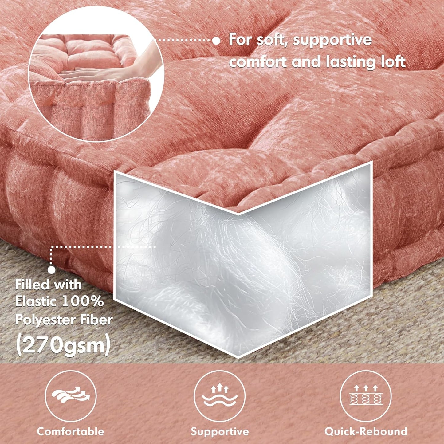 Intelligent Design Azza Floor Pillow, Large Cushions Sitting for Adults, Floor Pillow for Meditation or Yoga, Lustrous Chenille Tufted with Scalloped Edges for Bench/Chair Cushion, 24"x24"x5" Aqua