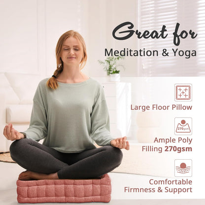 Intelligent Design Azza Floor Pillow, Large Cushions Sitting for Adults, Floor Pillow for Meditation or Yoga, Lustrous Chenille Tufted with Scalloped Edges for Bench/Chair Cushion, 24"x24"x5" Aqua