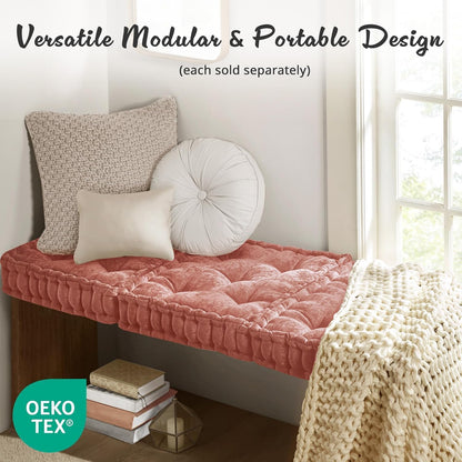 Intelligent Design Azza Floor Pillow, Large Cushions Sitting for Adults, Floor Pillow for Meditation or Yoga, Lustrous Chenille Tufted with Scalloped Edges for Bench/Chair Cushion, 24"x24"x5" Aqua