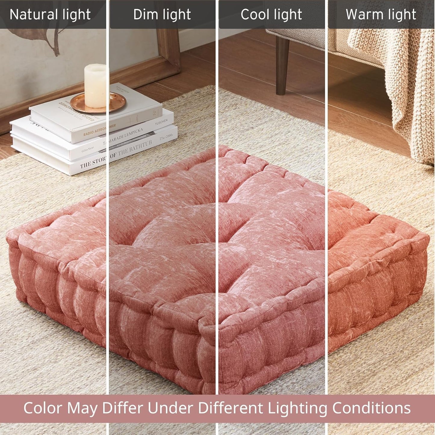Intelligent Design Azza Floor Pillow, Large Cushions Sitting for Adults, Floor Pillow for Meditation or Yoga, Lustrous Chenille Tufted with Scalloped Edges for Bench/Chair Cushion, 24"x24"x5" Aqua