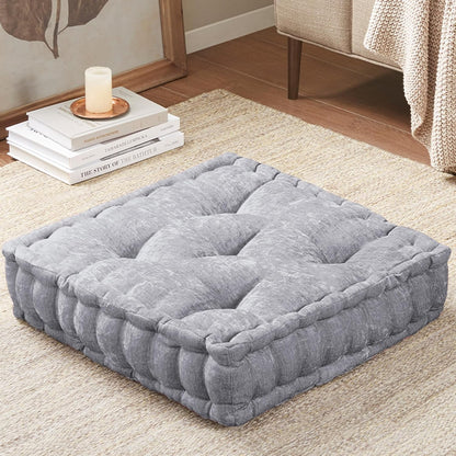 Intelligent Design Azza Floor Pillow, Large Cushions Sitting for Adults, Floor Pillow for Meditation or Yoga, Lustrous Chenille Tufted with Scalloped Edges for Bench/Chair Cushion, 24"x24"x5" Aqua
