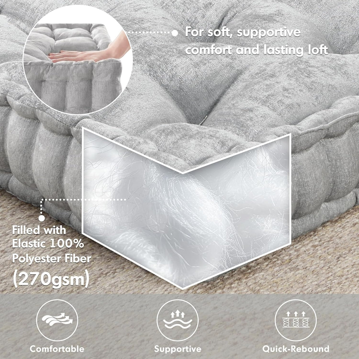 Intelligent Design Azza Floor Pillow, Large Cushions Sitting for Adults, Floor Pillow for Meditation or Yoga, Lustrous Chenille Tufted with Scalloped Edges for Bench/Chair Cushion, 24"x24"x5" Aqua