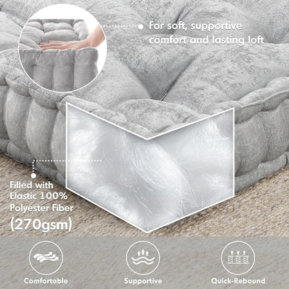 Intelligent Design Azza Floor Pillow, Large Cushions Sitting for Adults, Floor Pillow for Meditation or Yoga, Lustrous Chenille Tufted with Scalloped Edges for Bench/Chair Cushion, 24"x24"x5" Aqua