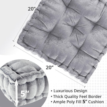 Intelligent Design Azza Floor Pillow, Large Cushions Sitting for Adults, Floor Pillow for Meditation or Yoga, Lustrous Chenille Tufted with Scalloped Edges for Bench/Chair Cushion, 24"x24"x5" Aqua