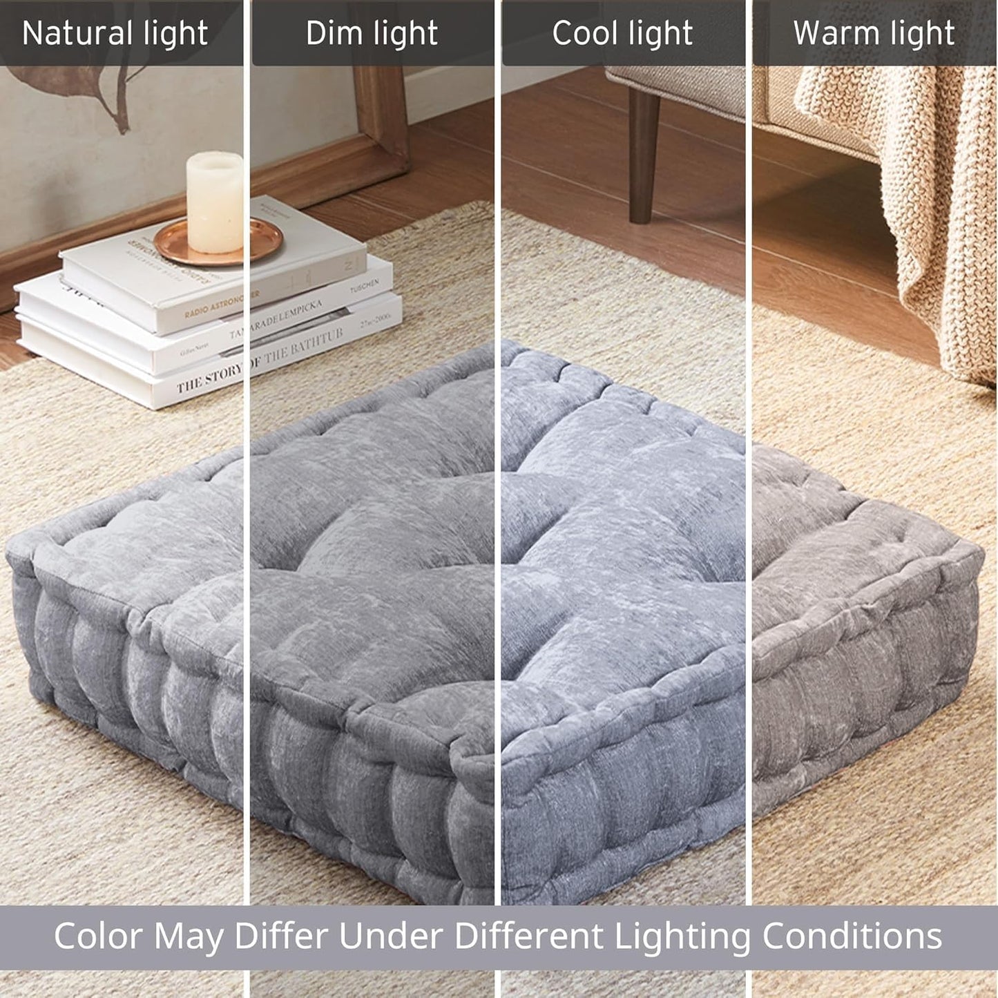 Intelligent Design Azza Floor Pillow, Large Cushions Sitting for Adults, Floor Pillow for Meditation or Yoga, Lustrous Chenille Tufted with Scalloped Edges for Bench/Chair Cushion, 24"x24"x5" Aqua