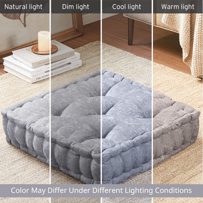 Intelligent Design Azza Floor Pillow, Large Cushions Sitting for Adults, Floor Pillow for Meditation or Yoga, Lustrous Chenille Tufted with Scalloped Edges for Bench/Chair Cushion, 24"x24"x5" Aqua