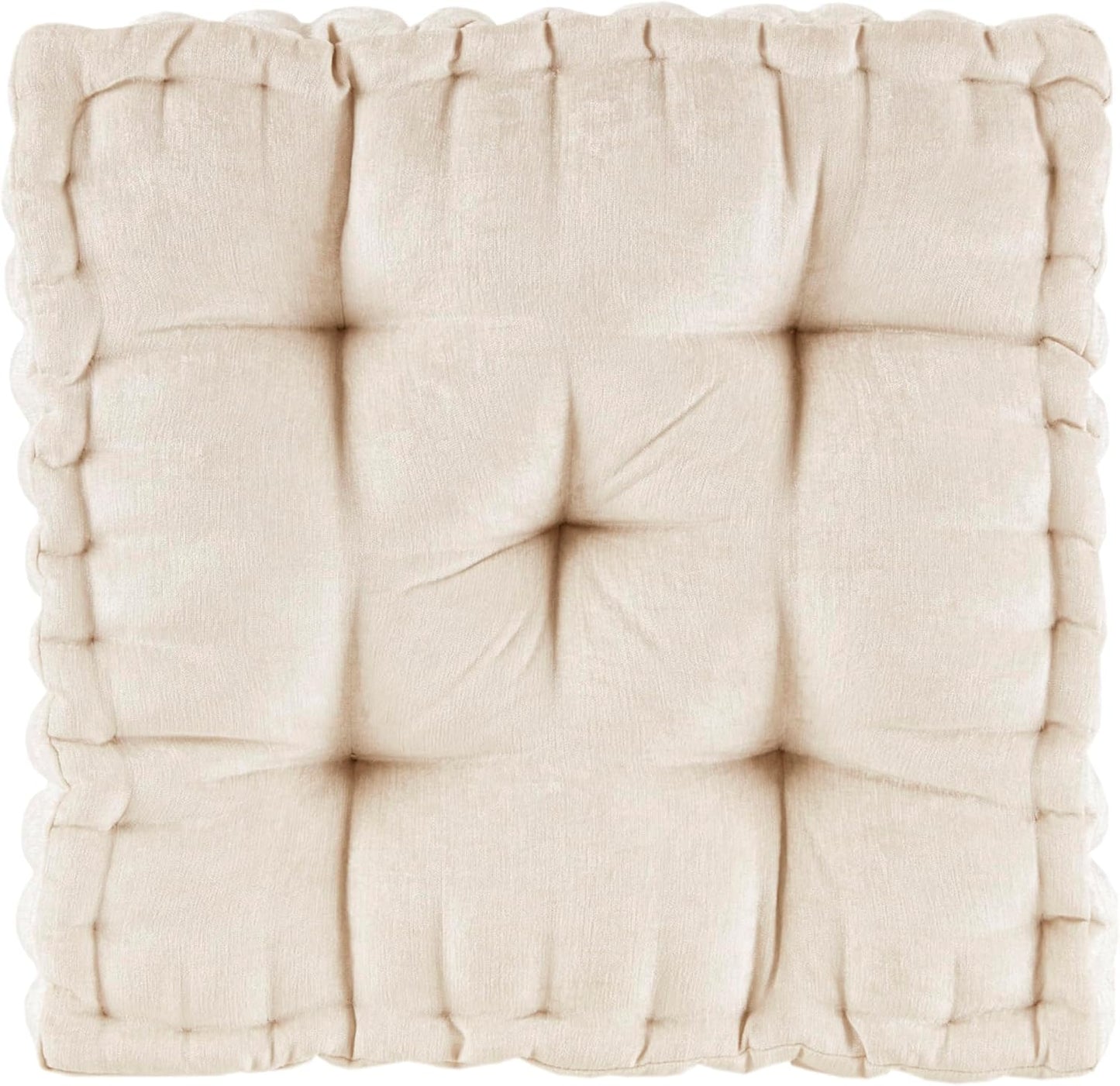 Intelligent Design Azza Floor Pillow, Large Cushions Sitting for Adults, Floor Pillow for Meditation or Yoga, Lustrous Chenille Tufted with Scalloped Edges for Bench/Chair Cushion, 24"x24"x5" Aqua