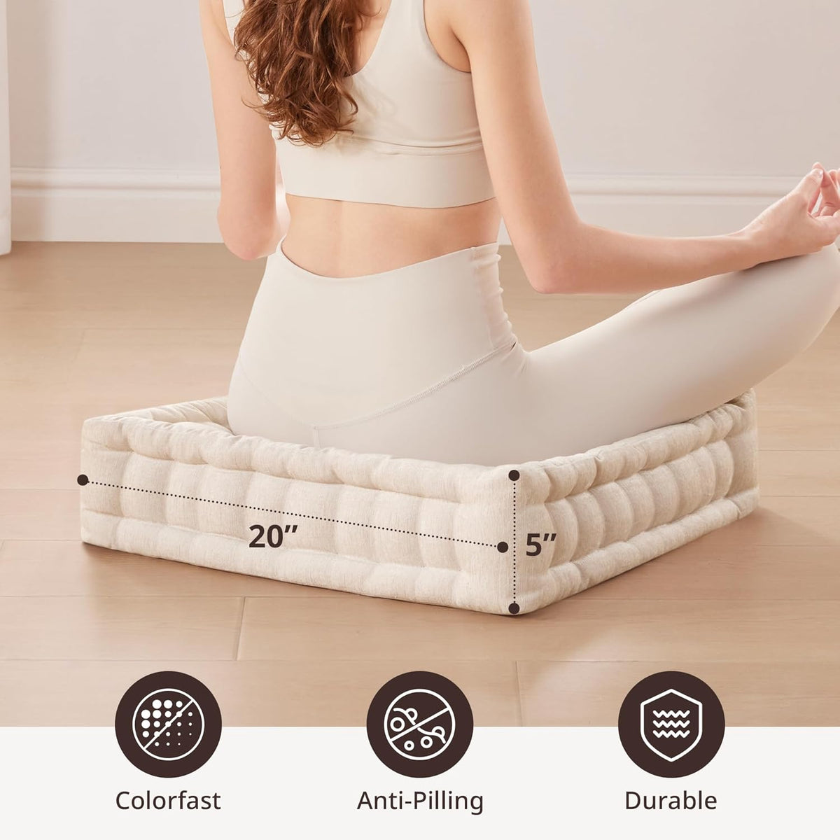 Intelligent Design Azza Floor Pillow, Large Cushions Sitting for Adults, Floor Pillow for Meditation or Yoga, Lustrous Chenille Tufted with Scalloped Edges for Bench/Chair Cushion, 24"x24"x5" Aqua
