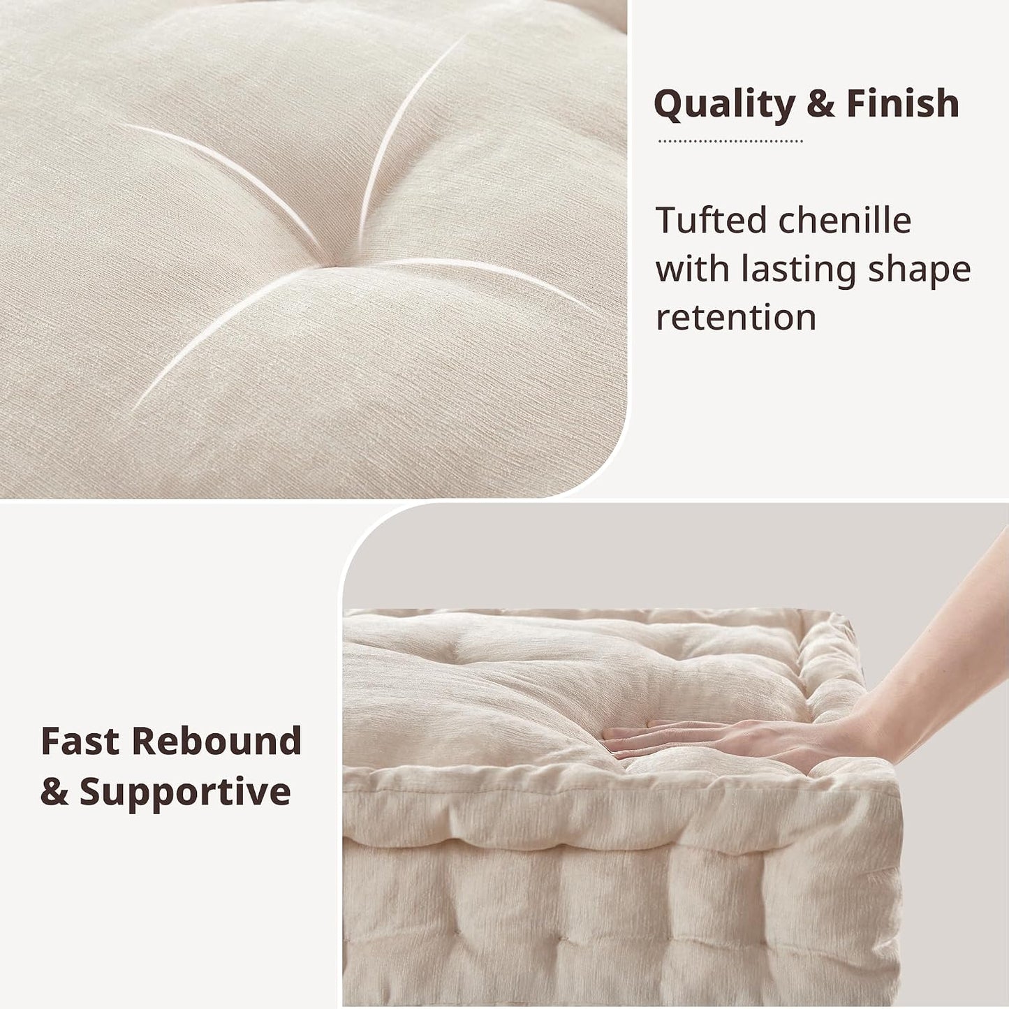 Intelligent Design Azza Floor Pillow, Large Cushions Sitting for Adults, Floor Pillow for Meditation or Yoga, Lustrous Chenille Tufted with Scalloped Edges for Bench/Chair Cushion, 24"x24"x5" Aqua