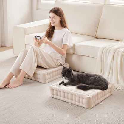 Intelligent Design Azza Floor Pillow, Large Cushions Sitting for Adults, Floor Pillow for Meditation or Yoga, Lustrous Chenille Tufted with Scalloped Edges for Bench/Chair Cushion, 24"x24"x5" Aqua