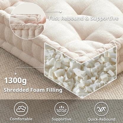 Intelligent Design Azza Floor Pillow, Large Cushions Sitting for Adults, Floor Pillow for Meditation or Yoga, Lustrous Chenille Tufted with Scalloped Edges for Bench/Chair Cushion, 24"x24"x5" Aqua