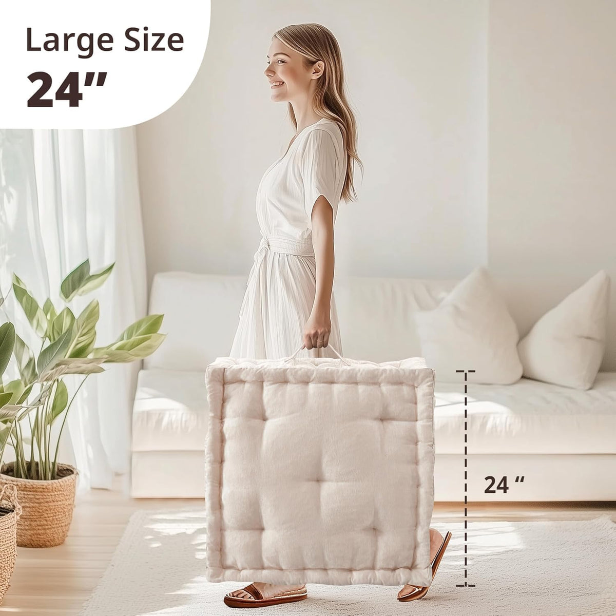Intelligent Design Azza Floor Pillow, Large Cushions Sitting for Adults, Floor Pillow for Meditation or Yoga, Lustrous Chenille Tufted with Scalloped Edges for Bench/Chair Cushion, 24"x24"x5" Aqua