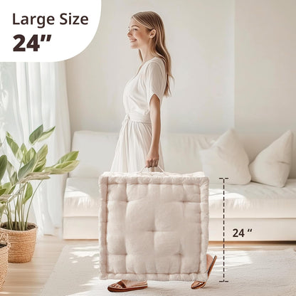Intelligent Design Azza Floor Pillow, Large Cushions Sitting for Adults, Floor Pillow for Meditation or Yoga, Lustrous Chenille Tufted with Scalloped Edges for Bench/Chair Cushion, 24"x24"x5" Aqua