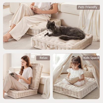 Intelligent Design Azza Floor Pillow, Large Cushions Sitting for Adults, Floor Pillow for Meditation or Yoga, Lustrous Chenille Tufted with Scalloped Edges for Bench/Chair Cushion, 24"x24"x5" Aqua