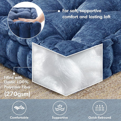 Intelligent Design Azza Floor Pillow, Large Cushions Sitting for Adults, Floor Pillow for Meditation or Yoga, Lustrous Chenille Tufted with Scalloped Edges for Bench/Chair Cushion, 24"x24"x5" Aqua