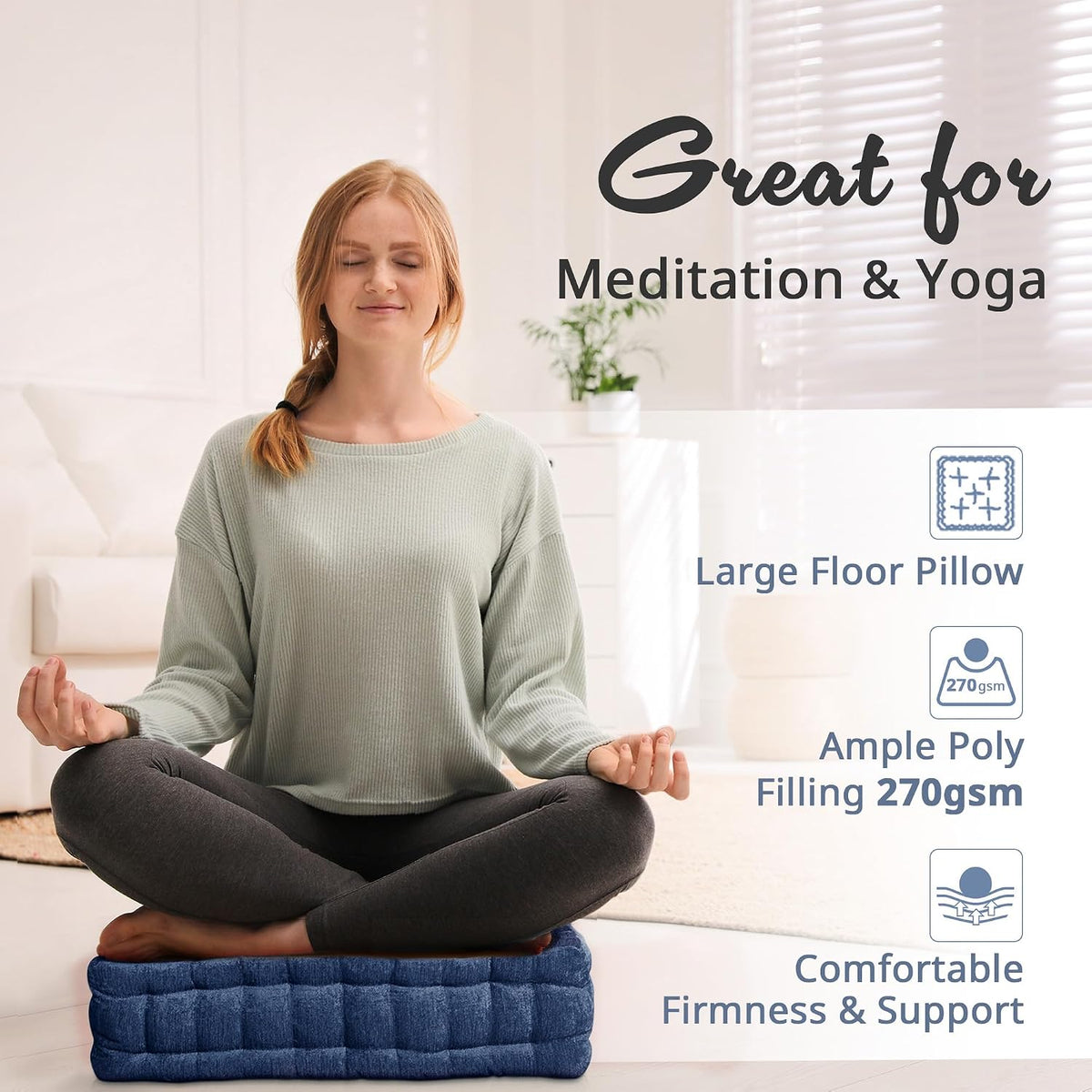 Intelligent Design Azza Floor Pillow, Large Cushions Sitting for Adults, Floor Pillow for Meditation or Yoga, Lustrous Chenille Tufted with Scalloped Edges for Bench/Chair Cushion, 24"x24"x5" Aqua