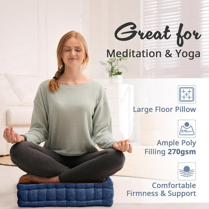 Intelligent Design Azza Floor Pillow, Large Cushions Sitting for Adults, Floor Pillow for Meditation or Yoga, Lustrous Chenille Tufted with Scalloped Edges for Bench/Chair Cushion, 24"x24"x5" Aqua