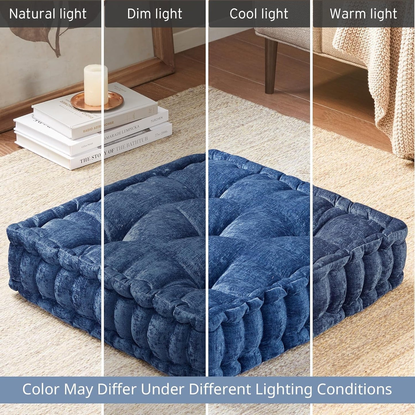 Intelligent Design Azza Floor Pillow, Large Cushions Sitting for Adults, Floor Pillow for Meditation or Yoga, Lustrous Chenille Tufted with Scalloped Edges for Bench/Chair Cushion, 24"x24"x5" Aqua