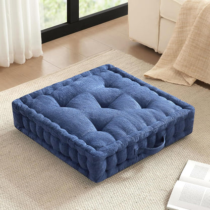Intelligent Design Azza Floor Pillow, Large Cushions Sitting for Adults, Floor Pillow for Meditation or Yoga, Lustrous Chenille Tufted with Scalloped Edges for Bench/Chair Cushion, 24"x24"x5" Aqua
