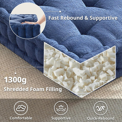 Intelligent Design Azza Floor Pillow, Large Cushions Sitting for Adults, Floor Pillow for Meditation or Yoga, Lustrous Chenille Tufted with Scalloped Edges for Bench/Chair Cushion, 24"x24"x5" Aqua