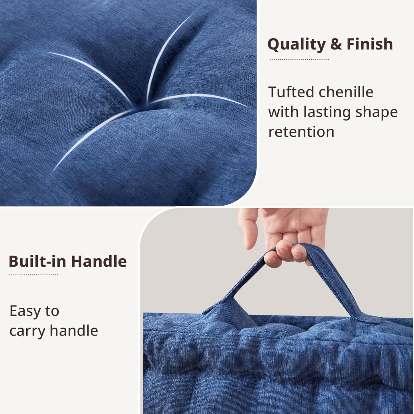 Intelligent Design Azza Floor Pillow, Large Cushions Sitting for Adults, Floor Pillow for Meditation or Yoga, Lustrous Chenille Tufted with Scalloped Edges for Bench/Chair Cushion, 24"x24"x5" Aqua