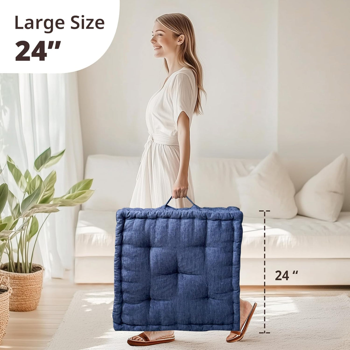 Intelligent Design Azza Floor Pillow, Large Cushions Sitting for Adults, Floor Pillow for Meditation or Yoga, Lustrous Chenille Tufted with Scalloped Edges for Bench/Chair Cushion, 24"x24"x5" Aqua