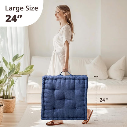 Intelligent Design Azza Floor Pillow, Large Cushions Sitting for Adults, Floor Pillow for Meditation or Yoga, Lustrous Chenille Tufted with Scalloped Edges for Bench/Chair Cushion, 24"x24"x5" Aqua
