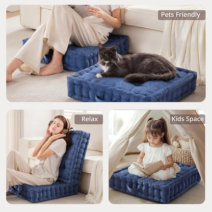 Intelligent Design Azza Floor Pillow, Large Cushions Sitting for Adults, Floor Pillow for Meditation or Yoga, Lustrous Chenille Tufted with Scalloped Edges for Bench/Chair Cushion, 24"x24"x5" Aqua