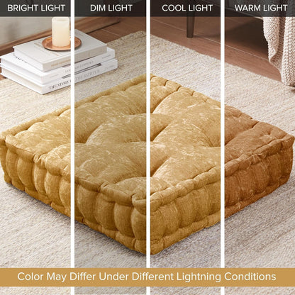 Intelligent Design Azza Floor Pillow, Large Cushions Sitting for Adults, Floor Pillow for Meditation or Yoga, Lustrous Chenille Tufted with Scalloped Edges for Bench/Chair Cushion, 24"x24"x5" Aqua