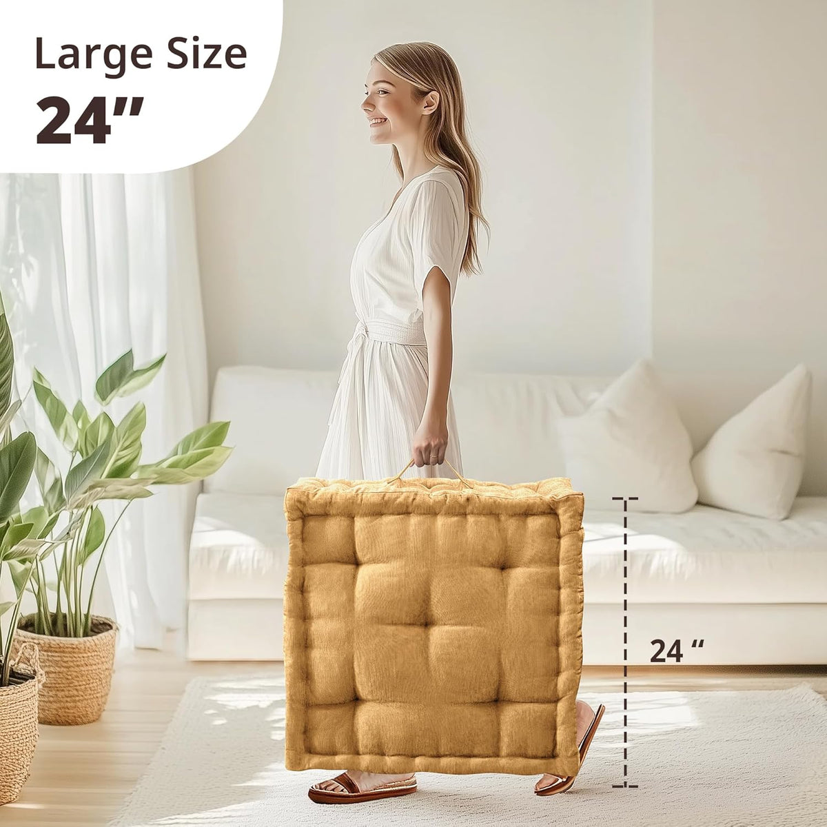 Intelligent Design Azza Floor Pillow, Large Cushions Sitting for Adults, Floor Pillow for Meditation or Yoga, Lustrous Chenille Tufted with Scalloped Edges for Bench/Chair Cushion, 24"x24"x5" Aqua