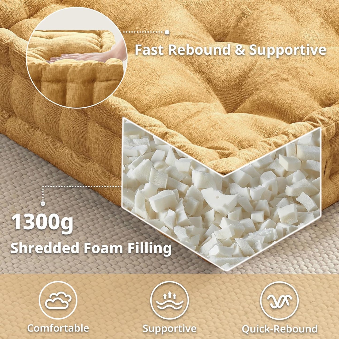 Intelligent Design Azza Floor Pillow, Large Cushions Sitting for Adults, Floor Pillow for Meditation or Yoga, Lustrous Chenille Tufted with Scalloped Edges for Bench/Chair Cushion, 24"x24"x5" Aqua