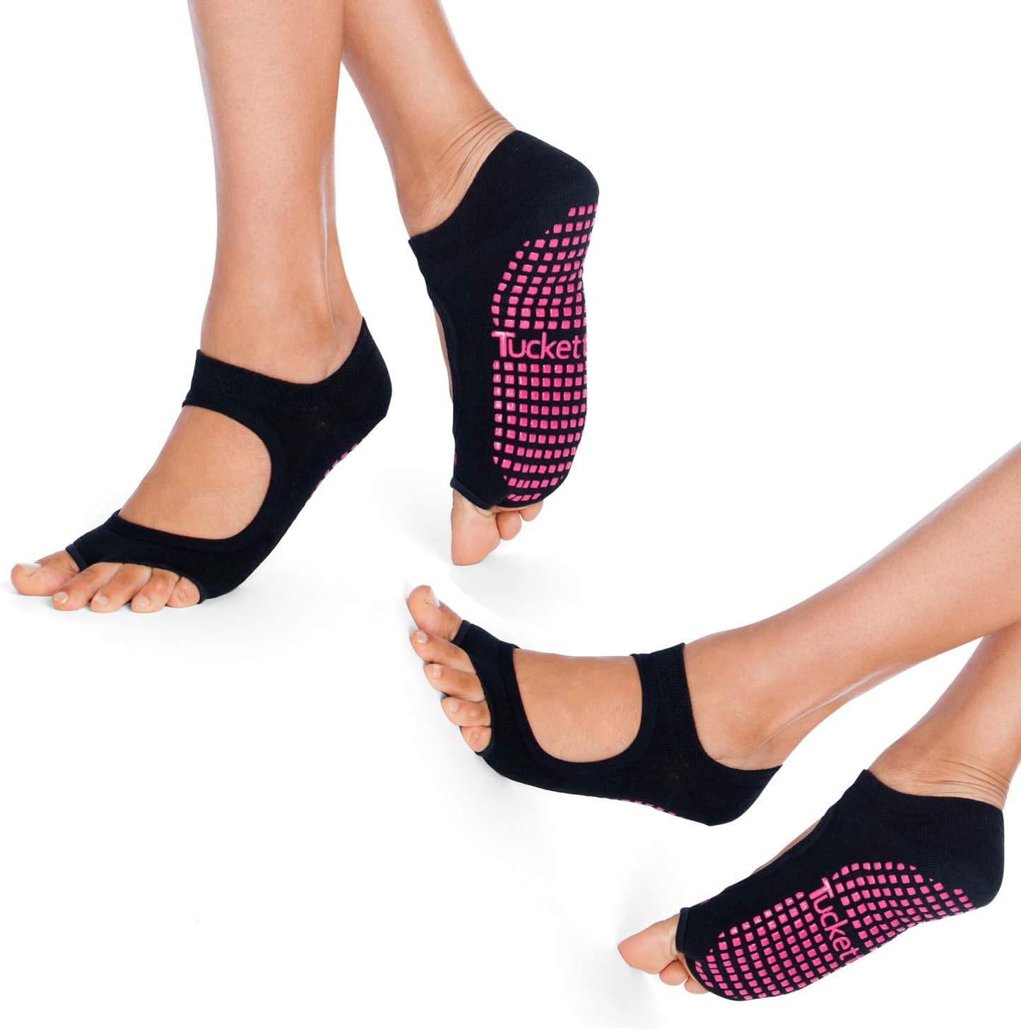 Allegro Toeless Pilates Socks with Grips for Women, Non-Slip Open-Toe Grip Socks for Yoga, 2 Pack