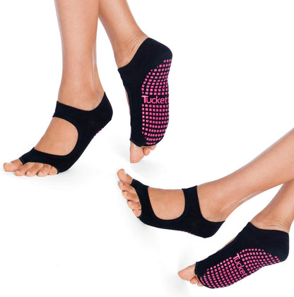 Allegro Toeless Pilates Socks with Grips for Women, Non-Slip Open-Toe Grip Socks for Yoga, 2 Pack