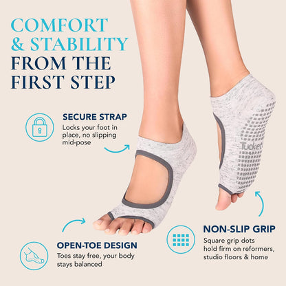 Allegro Toeless Pilates Socks with Grips for Women, Non-Slip Open-Toe Grip Socks for Yoga, 2 Pack