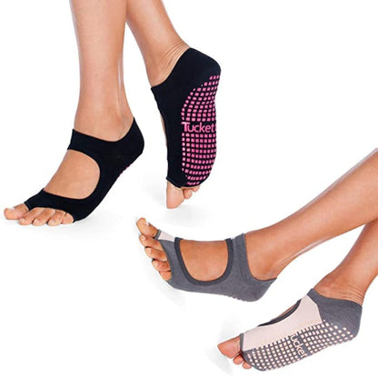 Allegro Toeless Pilates Socks with Grips for Women, Non-Slip Open-Toe Grip Socks for Yoga, 2 Pack