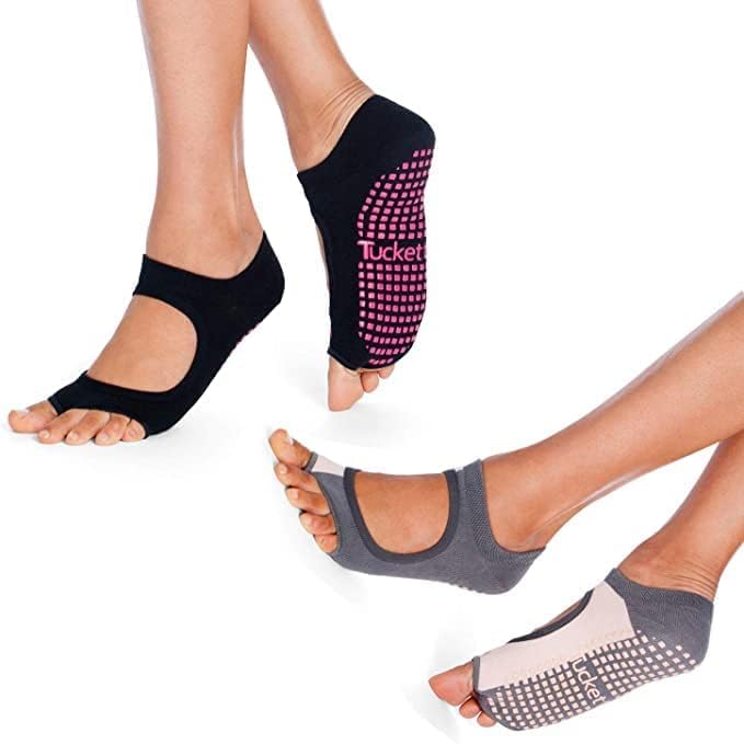 Allegro Toeless Pilates Socks with Grips for Women, Non-Slip Open-Toe Grip Socks for Yoga, 2 Pack