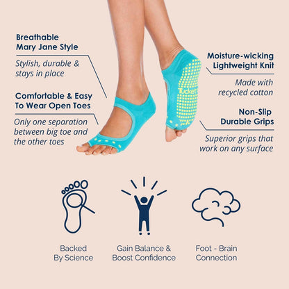 Allegro Toeless Pilates Socks with Grips for Women, Non-Slip Open-Toe Grip Socks for Yoga, 2 Pack