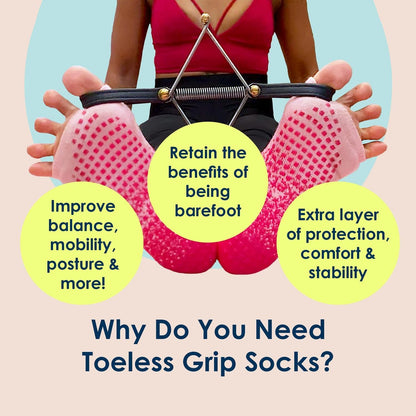 Allegro Toeless Pilates Socks with Grips for Women, Non-Slip Open-Toe Grip Socks for Yoga, 2 Pack