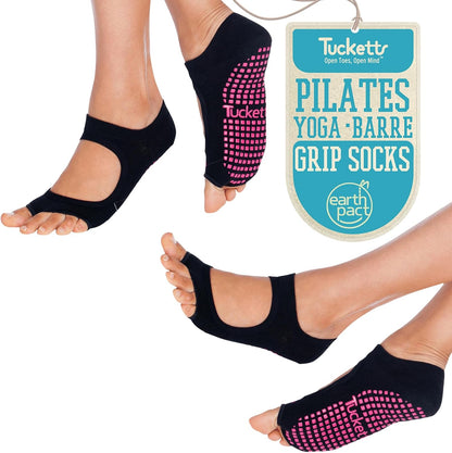 Allegro Toeless Pilates Socks with Grips for Women, Non-Slip Open-Toe Grip Socks for Yoga, 2 Pack