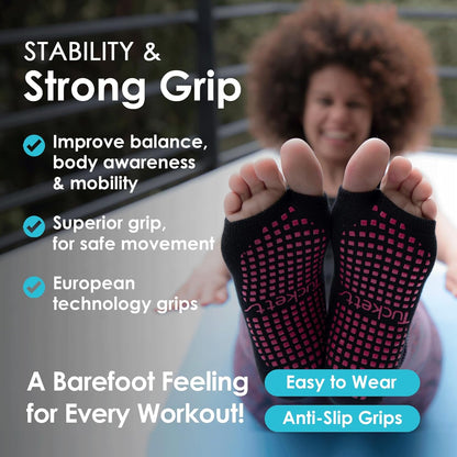 Allegro Toeless Pilates Socks with Grips for Women, Non-Slip Open-Toe Grip Socks for Yoga, 2 Pack
