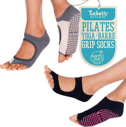 Allegro Toeless Pilates Socks with Grips for Women, Non-Slip Open-Toe Grip Socks for Yoga, 2 Pack