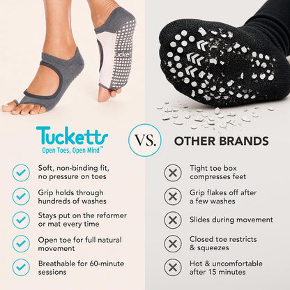 Allegro Toeless Pilates Socks with Grips for Women, Non-Slip Open-Toe Grip Socks for Yoga, 2 Pack