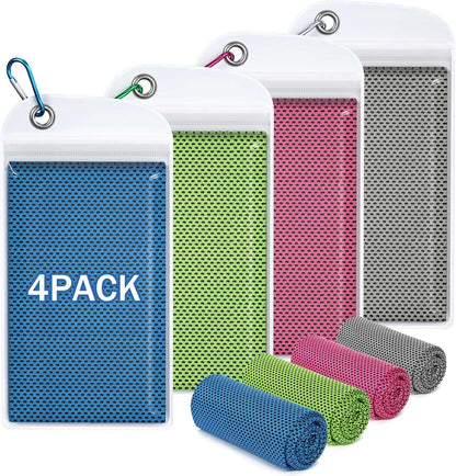4 Pack Cooling Towels (40"x12"), Soft Breathable Cooling Towels for Neck and Face, Microfiber Workout Towels for Yoga, Golf, Running, Hiking & More Activities